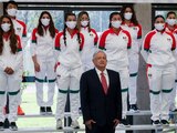 AMLO con la federación mexicana que participará en los Juegos Olímpicos, en Tokio.