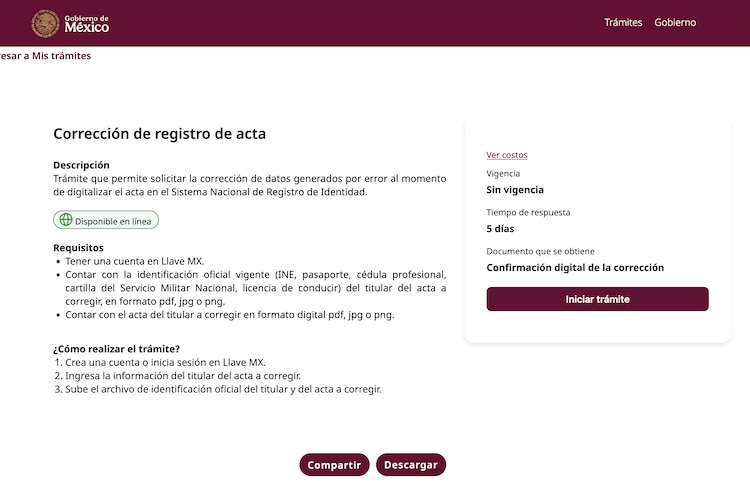 Corrección de registro de acta