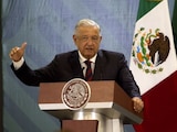 El Presidente Andrés Manuel López Obrador (AMLO) durante su conferencia de prensa matutina de este viernes desde Nuevo León.