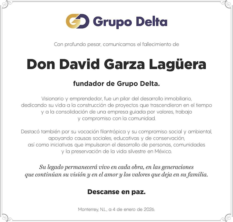 David Garza Lagüera fue fundador de Grupo Delta.