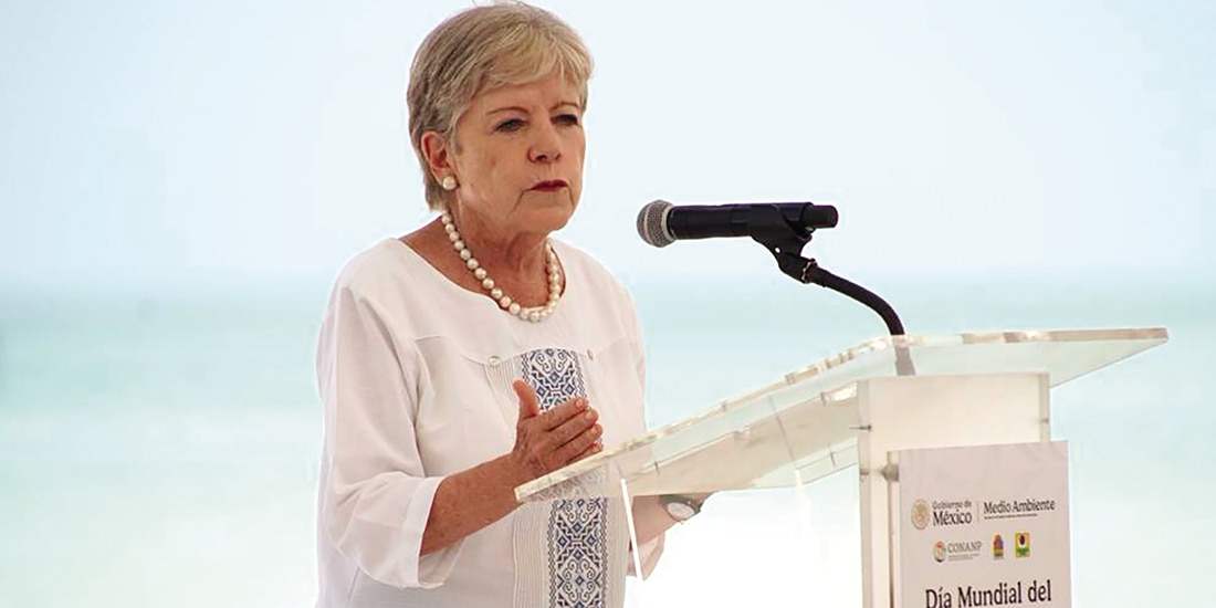 Alicia Bárcena, titular de Semarnat, en un enlace desde en Quintana Roo, ayer.