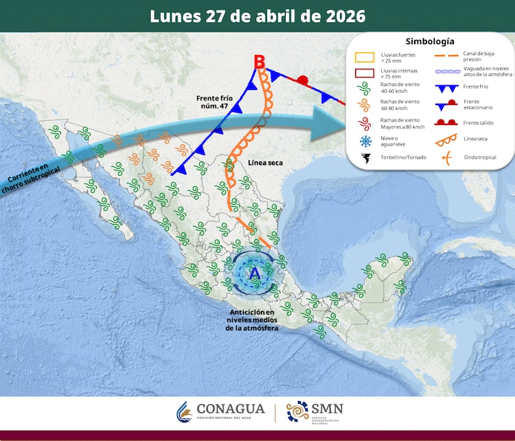 Áreas en vigilancia por desarrollo de tormentas significativas 27 abril