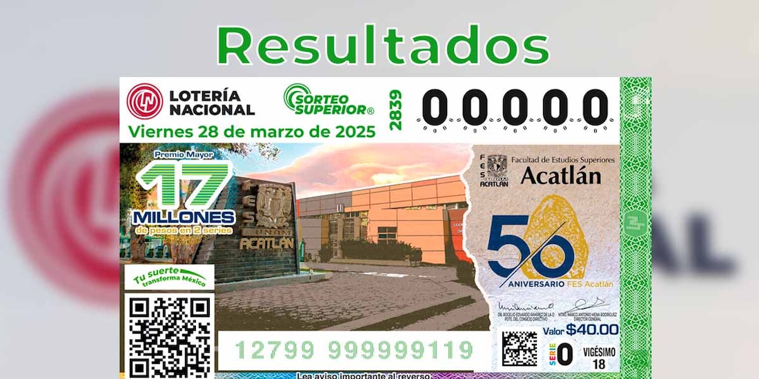 Resultados del Sorteo Superior 2839 del 28 de marzo del 2025.