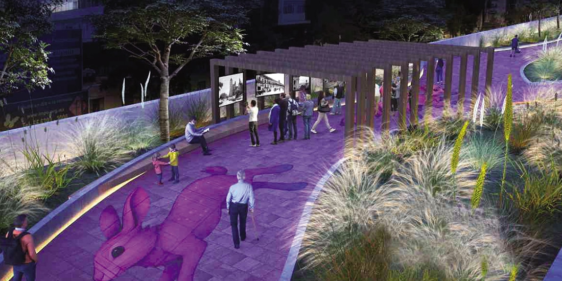 Imagen digital de cómo se verá durante la noche un tramo de la Calzada Flotante de Tlalpan.