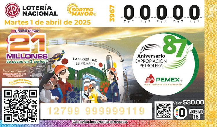 El Sorteo Mayor 3967 conmemora el 87 aniversario de la Expropiación Petrolera, ocurrida el 18 de marzo de 1938.