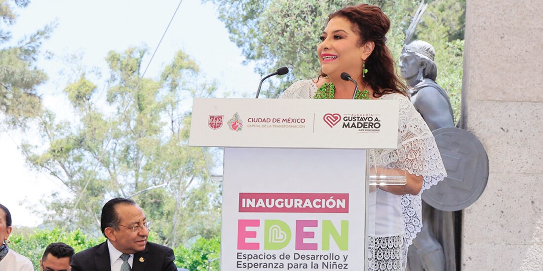 La jefa de Gobierno, Clara Brugada, ayer, durante la inauguración del EDEN, ubicado en la alcaldía Gustavo A. Madero.