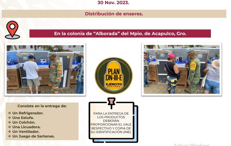 Distribución de enceres.