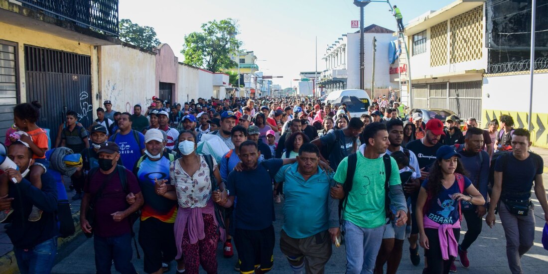 Migrantes en el sur de México en su camino a Estados Unidos.