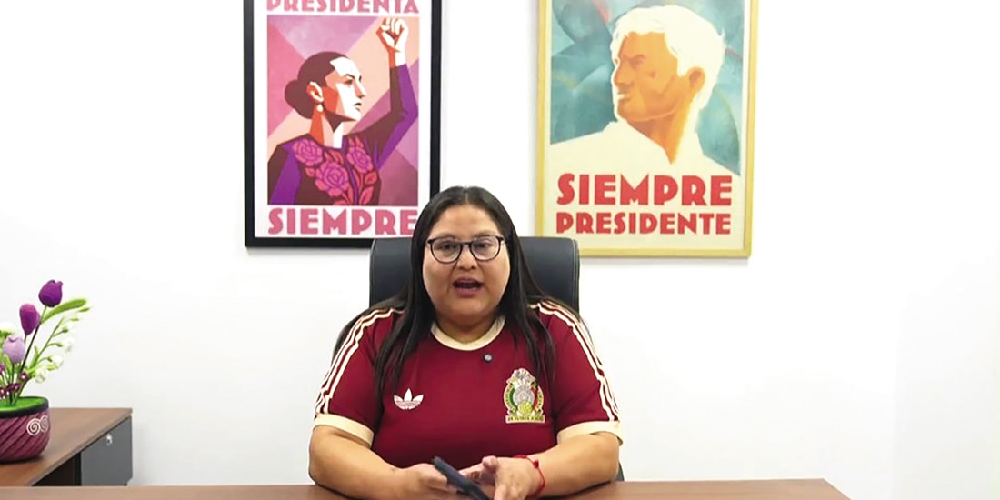 Citlalli Hernández, ayer, durante su primer informe a la militancia.