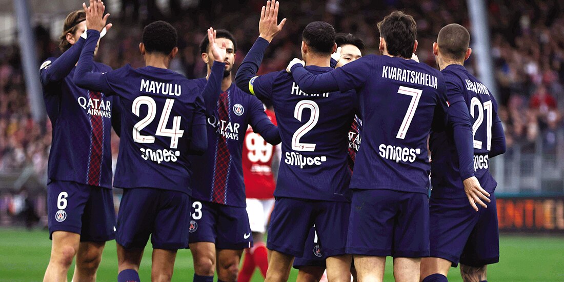 Los parisinos celebran su gol del fin de semana en la Ligue 1 de Francia.