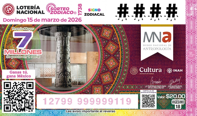 El Sorteo Zodiaco 1738 está dedicado al Museo Nacional de Antropología.