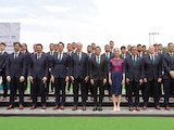 LA MANDATARIA, ayer, con la Selección Nacional de futbol.
