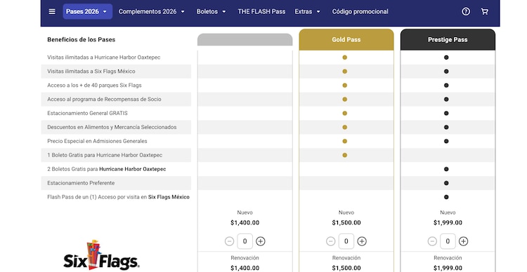 Six Flags precios del pase anual 2026