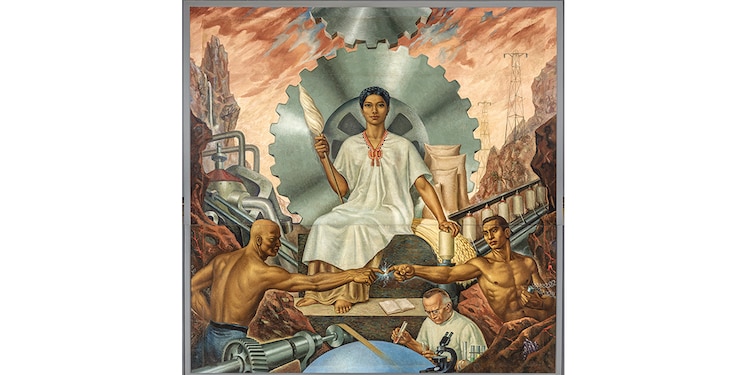 SIN TÍTULO (Ciencia y Tecnología), óleo sobre madera, s/f.