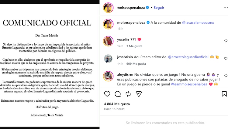 Comunicado del equipo de Moisés Peñaloza sobre el equipo de Ernesto Laguardia