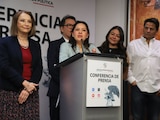 Senadora Karen Castrejón Trujillo, del Verde, en conferencia de prensa del 16 de febrero de 2026.