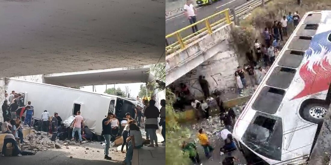 Accidente en autopista México-Pirámides. Autobús cae de puente con todo y pasajeros.