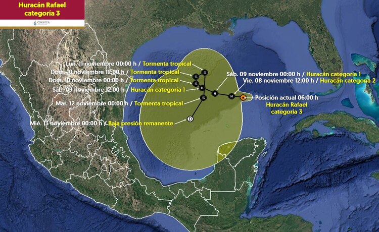 Mapa del huracán Rafael.