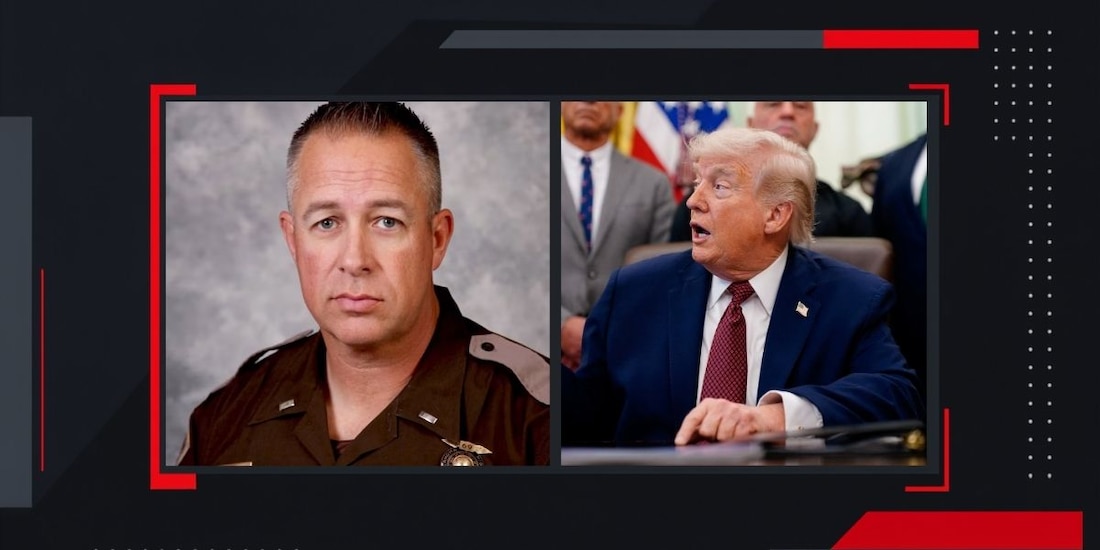 Donald Trump, presidente de EU (der.), nominó a Lance Schroyer (izq.) como director del ICE.