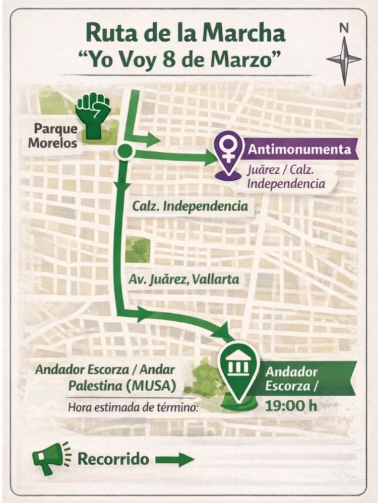 Marcha 8M Guadalajara ruta