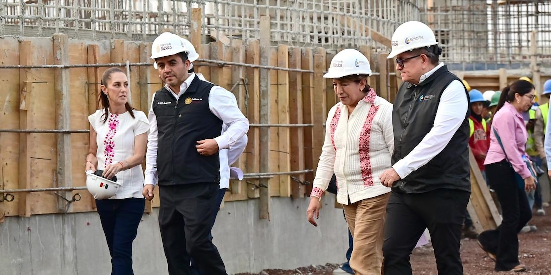 La Presidenta Claudia Sheinbaum y la Gobernadora Delfina Gómez supervisan los avances del Túnel Churubusco-Xochiaca en Nezahualcóyotl.