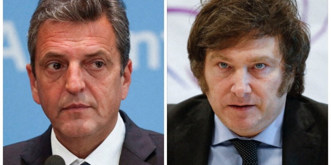 Foto combinada de los candidatos a la presidencia de Argentina Sergio Massa (izq.) y Javier Milei (der.).