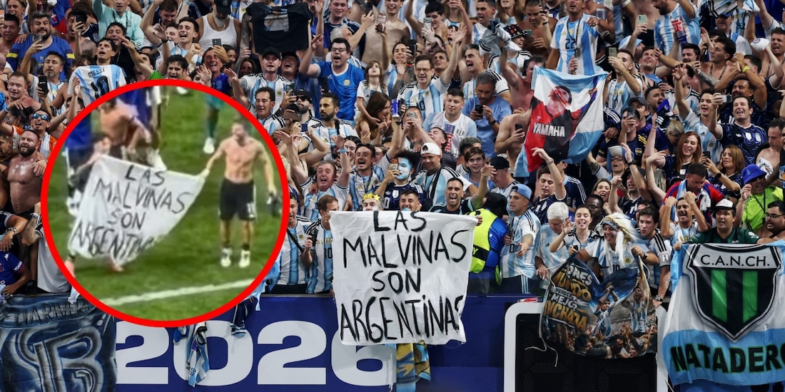 Jugadores de la Albiceleste celebran con una manta: "Las Malvinas son Argentinas"