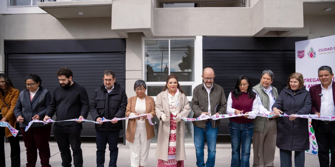 Clara Brugada en el evento de este martes en la alcaldía Cuauhtémoc.