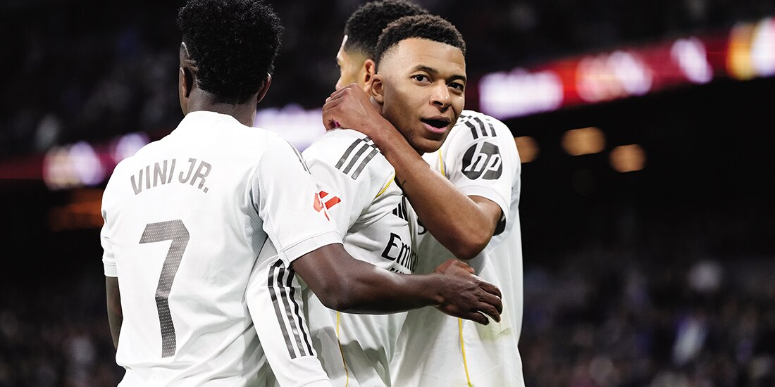 Mbappé celebra tras anotar de penalti el primer gol del Real Madrid el sábado pasado.