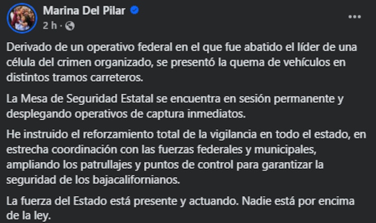 Mensaje de la gobernadora de Baja California