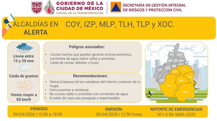 Alerta por lluvia en CDMX 8 de abril