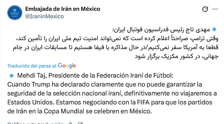 Embajada de Irán quiere jugar en México.