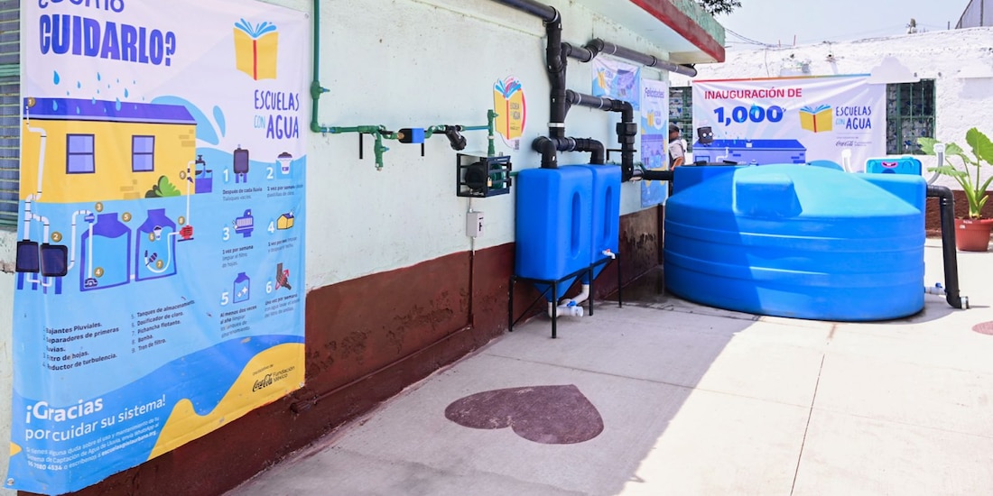 Sistema de captación de agua pluvial instalado en la Primaria “Estela Tizapa Montesino”.