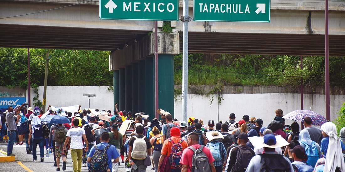 Un grupo de migrantes, en su salida de Chiapas, el 5 de septiembre.