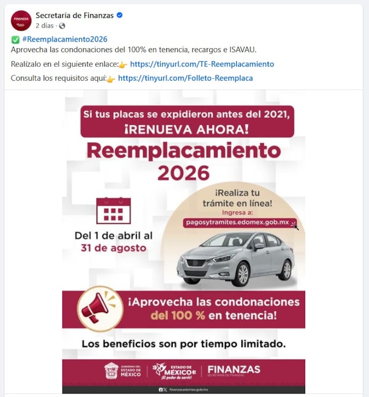 Los beneficios presentados por la Secretaría de Finanzas del Estado de México incluyen la exención total en el pago del ISAVAU.