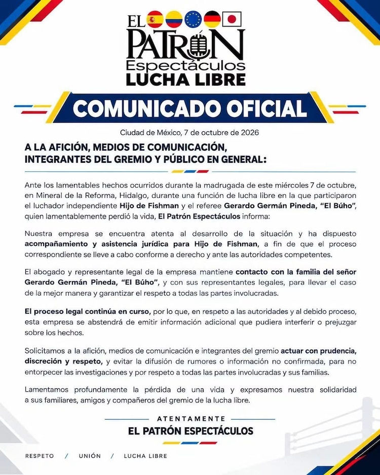 Comunicado de El Patrón Espectáculos