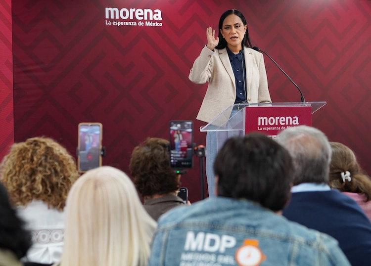 Ariadna Montiel, dirigente nacional de Morena, en conferencia de prensa, en fotografía de archivo.