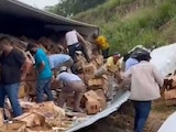 Tráiler con cervezas vuelca en Veracruz; "navidad adelantada”, gritan en rapiña
