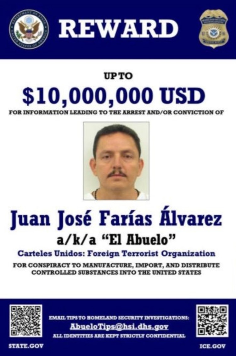 Recompensa ofrecida por Juan José Farías Álvarez, alias “El Abuelo”