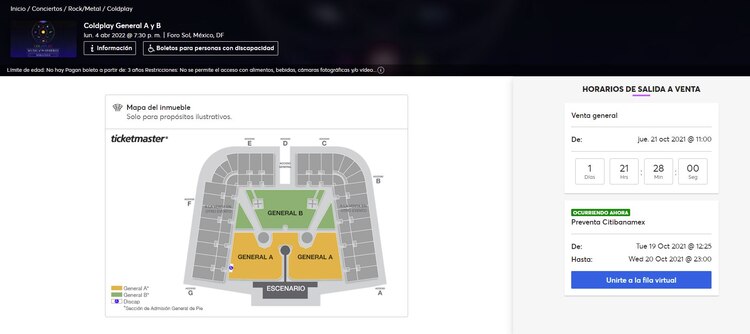 Coldplay realiza la preventa hoy