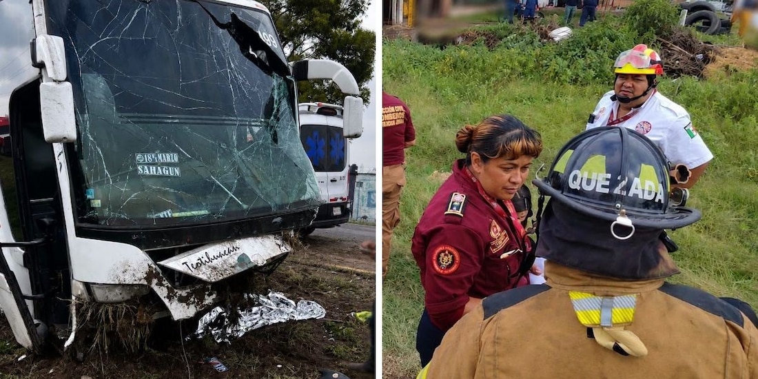 Camión pierde el control y sale de la autopista México - Pirámides; reportan varios lesionados.