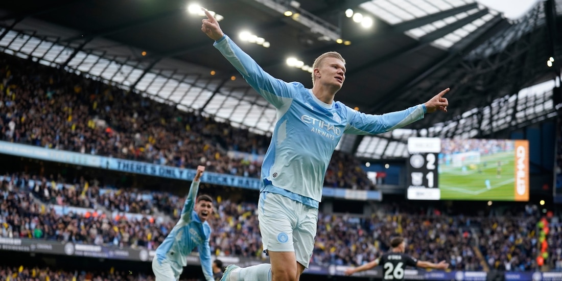 Haaland celebra un gol con el Manchester City en la Premier League