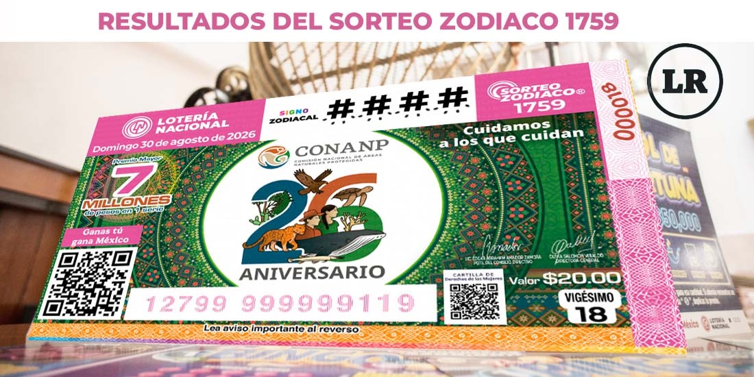 Resultados Sorteo Zodiaco 1759 del 30 de agosto del 2026 de Lotería Nacional.
