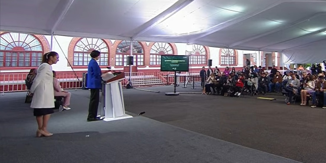 La Presidenta Claudia Sheinbaum y Marcela Figueroa Franco en la conferencia de este jueves.