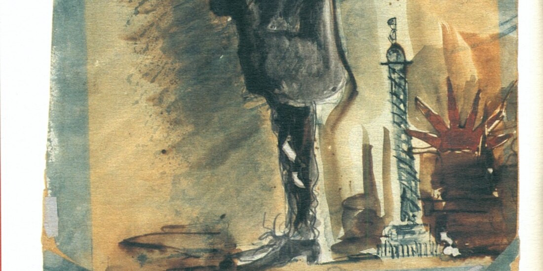 Autorretrato bajo la influencia del hashisch, pluma difuminada y pigmento, detalle, 1842-1845.