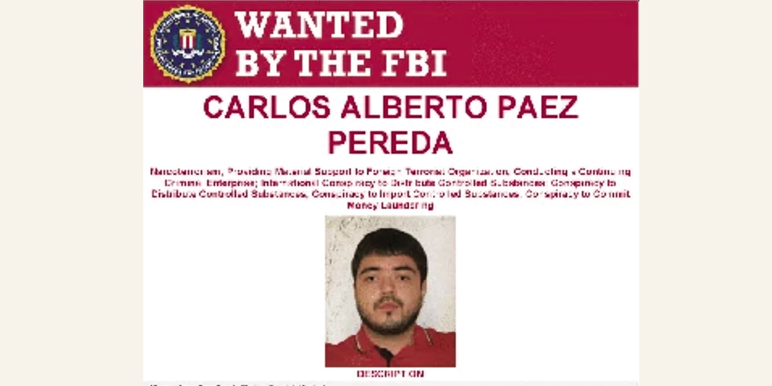 Ficha de búsqueda de Carlos Páez Pereda emitida por el FBI, ayer.