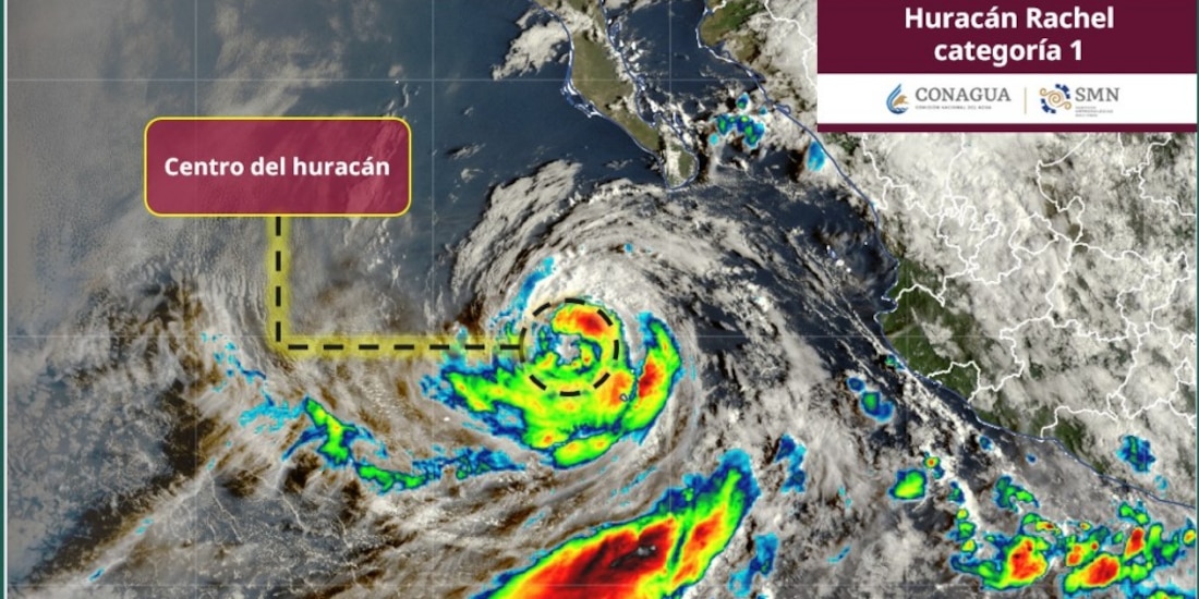 Imagen satelital del huracán "Rachel", localizado cerca de la costa de Cabo San Lucas, Baja California Sur.