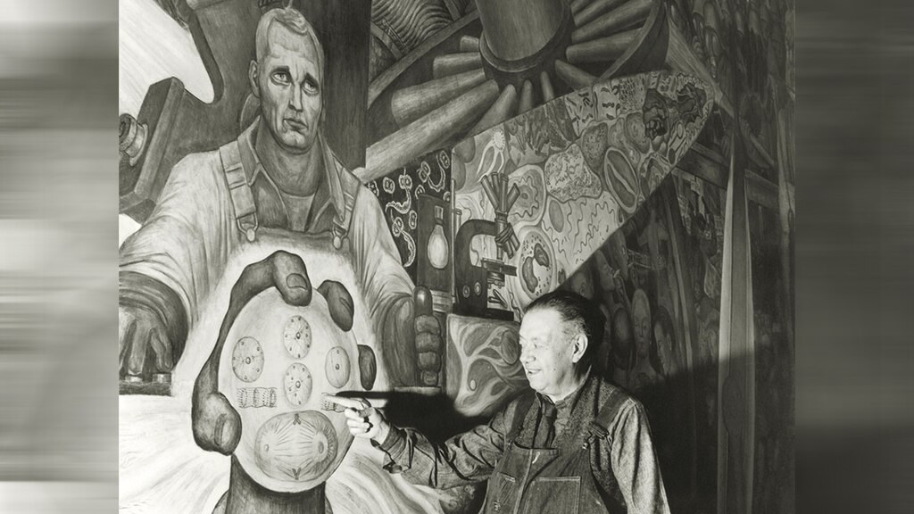 Diego Rivera realizando un mural