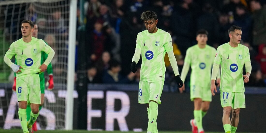 Lamine Yamal del Barcelona reacciona al gol del empate del Getafe