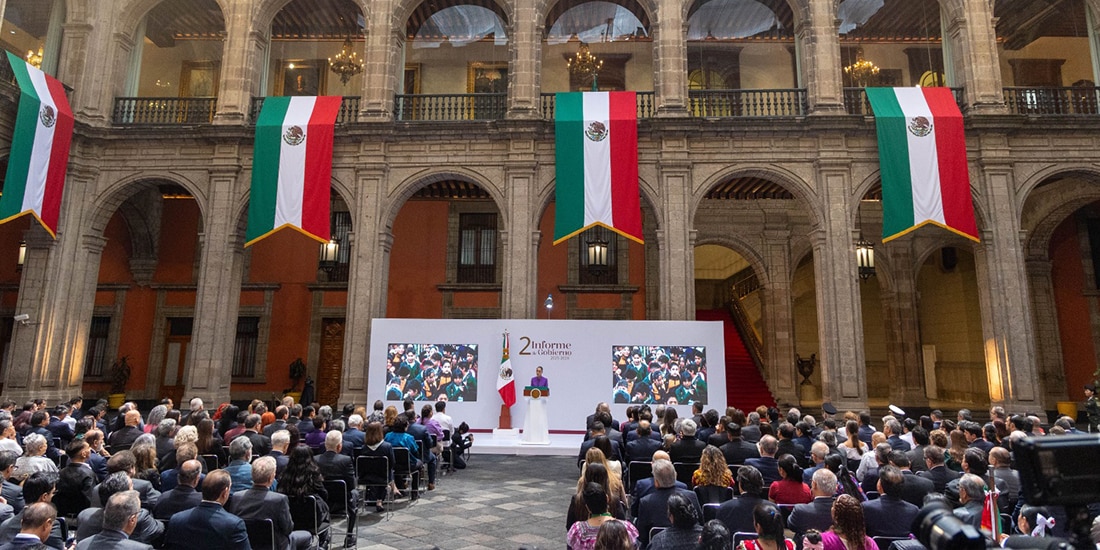 La presidenta Claudia Sheinbaum, ayer, al presentar avances en múltiples áreas.